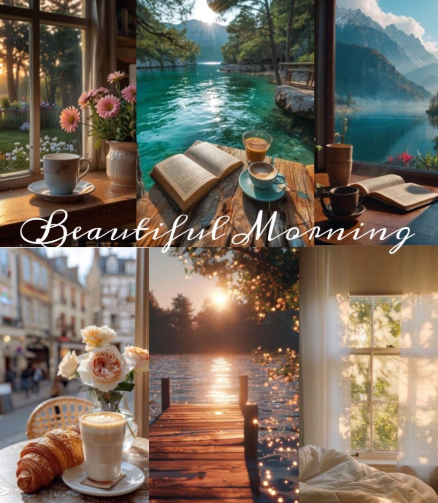 Collage of scenic views with 'Beautiful Morning' text overlay