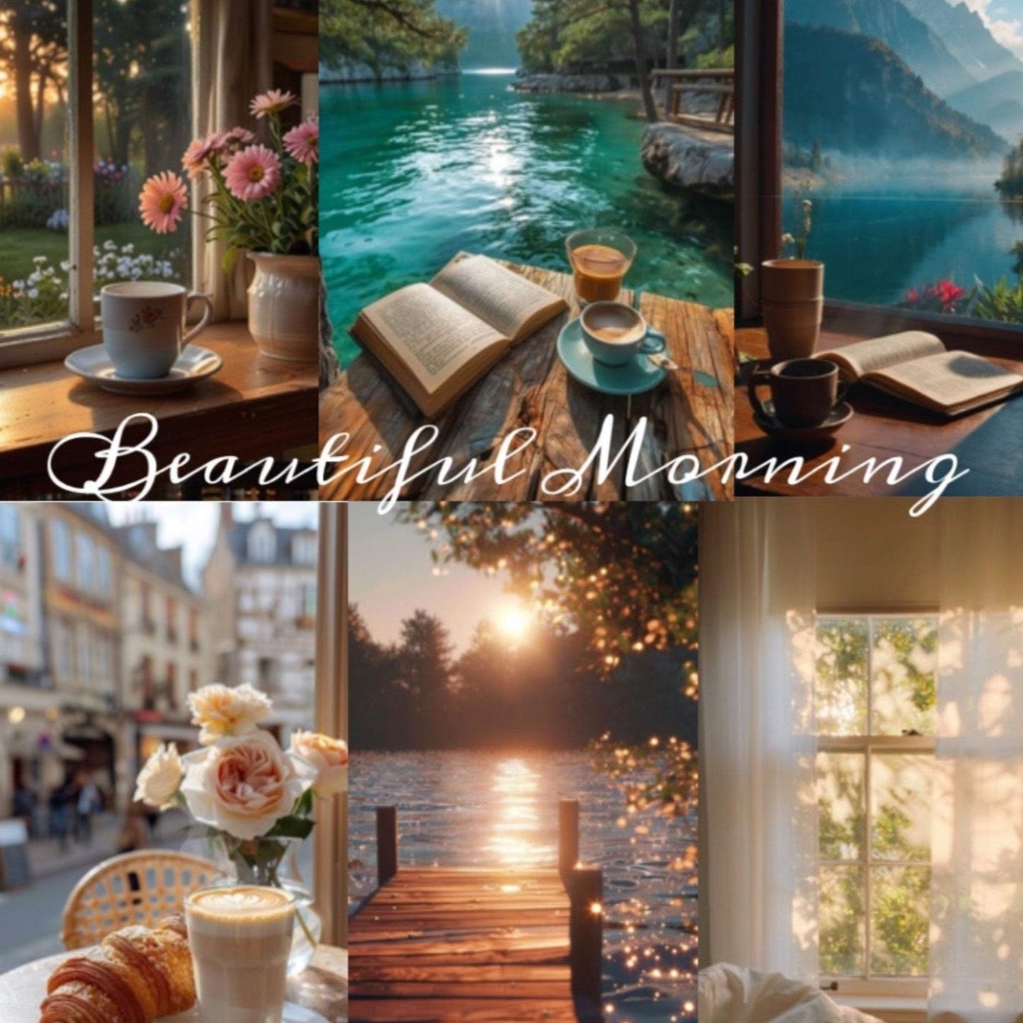 Collage of scenic views with 'Beautiful Morning' text overlay