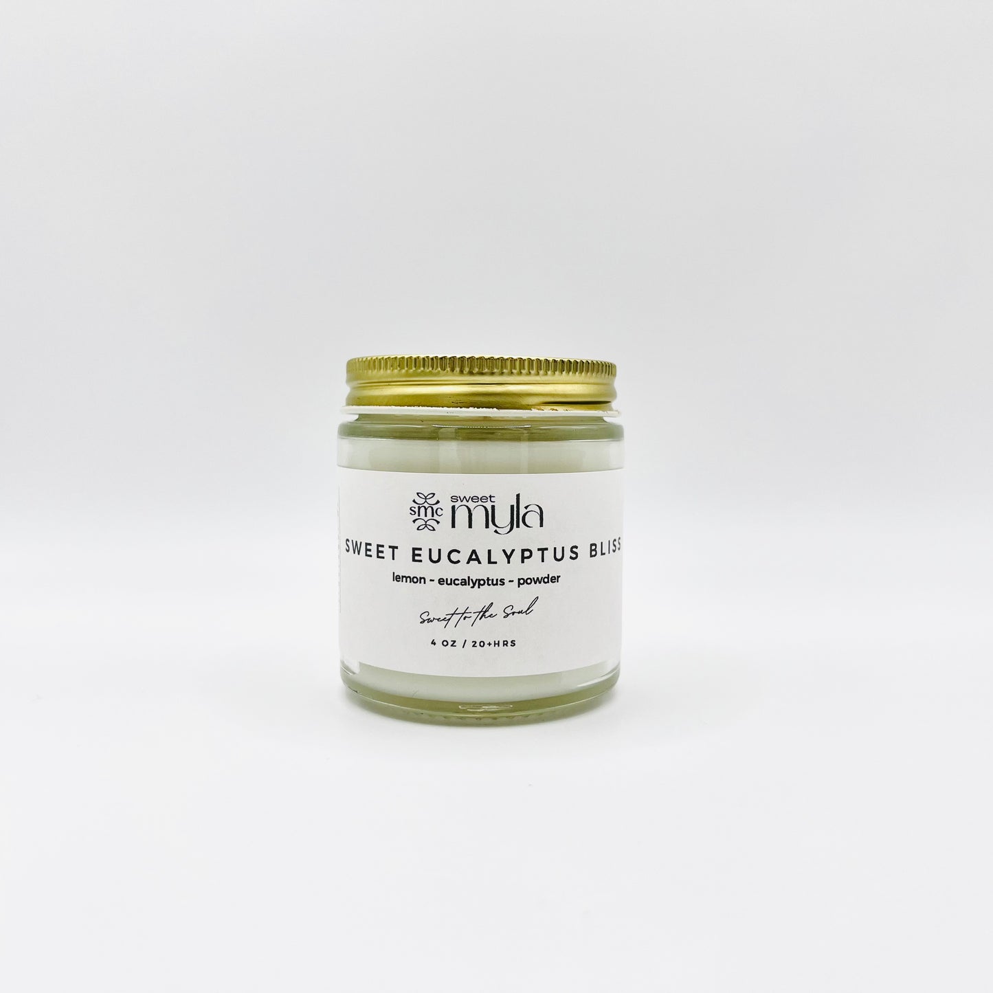 Sweet Eucalyptus Bliss candle with scents of lemon, eucalyptus & powder