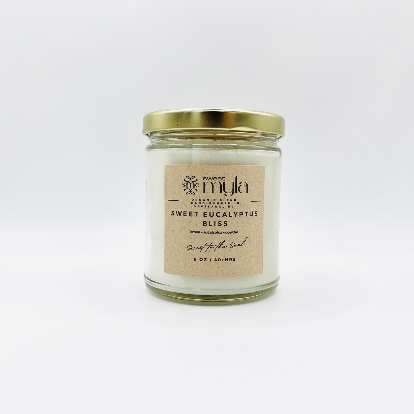 Sweet Eucalyptus Bliss candle with scents of lemon, eucalyptus & powder