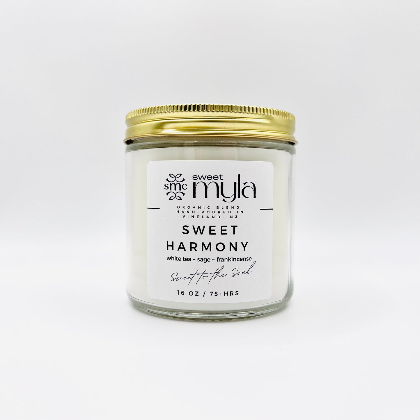 Sweet Harmony Candle with scents of White Tea, Sage & Frankincense