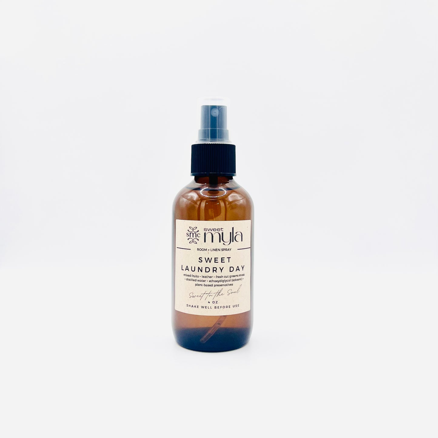 Sweet Laundry Day Room + Linen Spray with scents of Mixed Fruits, Leather, Fresh Cut Greens & Moss