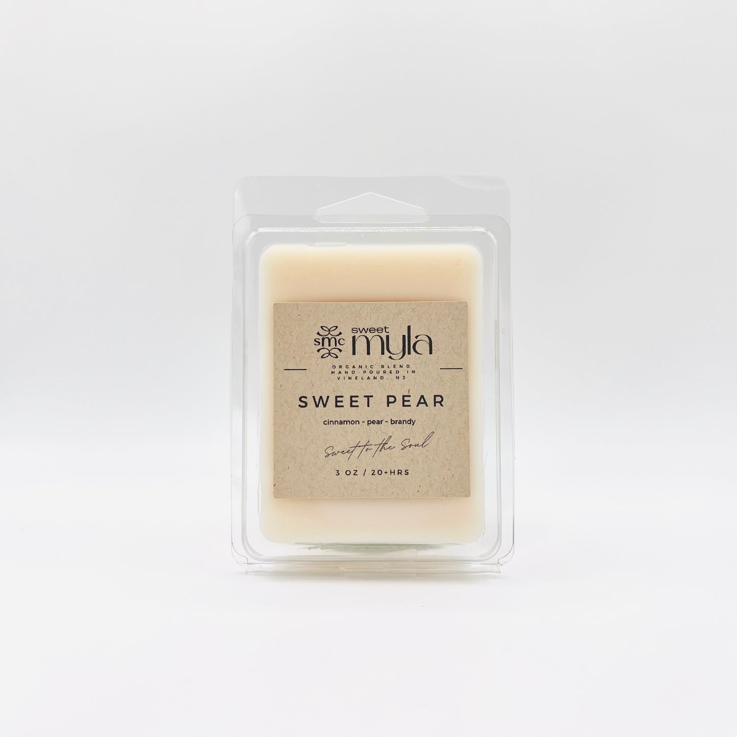 Sweet Pear wax melts with fragrance notes of Cinnamon, Pear & Brandy