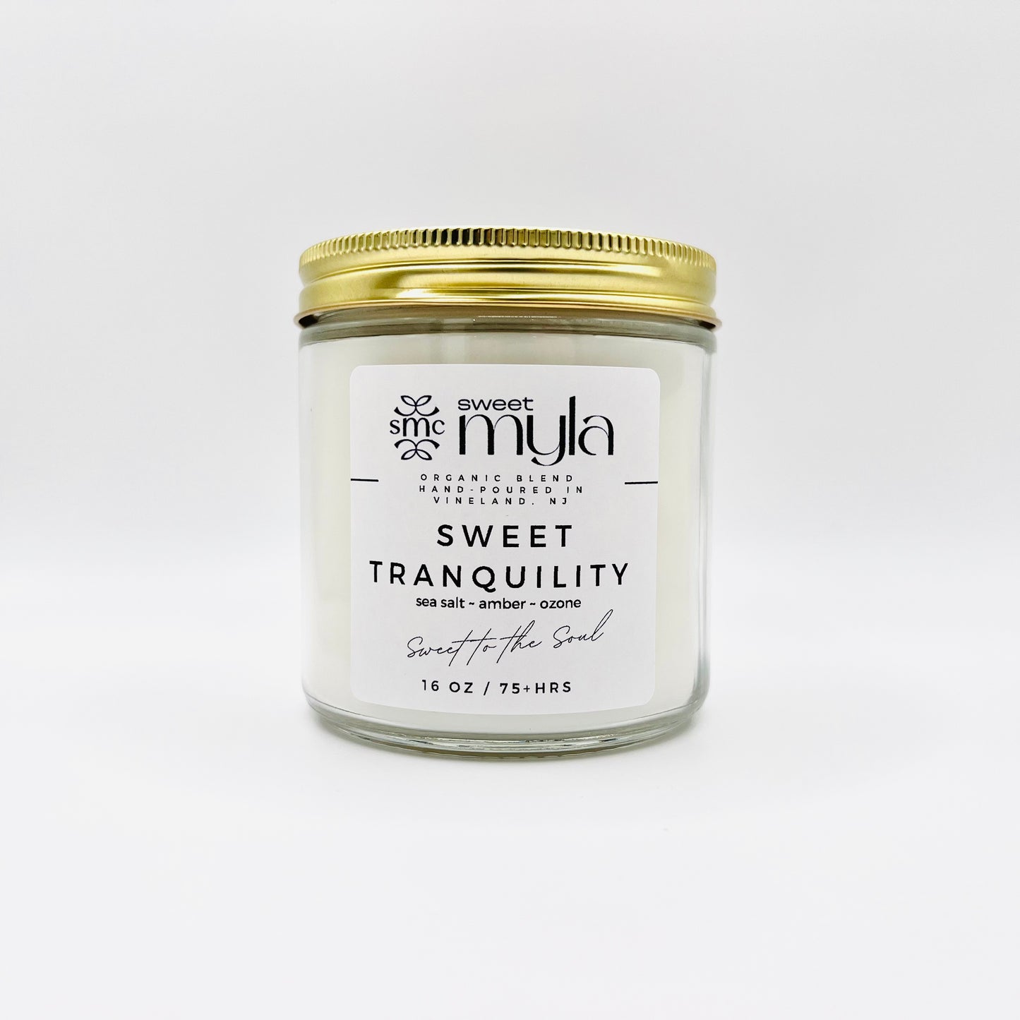 Sweet Tranquility Candle with fragrance notes of Sea Salt, Amber & Ozone