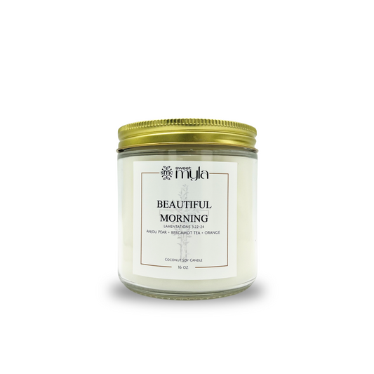 Beautiful Morning Candle with scents of Anjou pear, bergamot tea, orange  