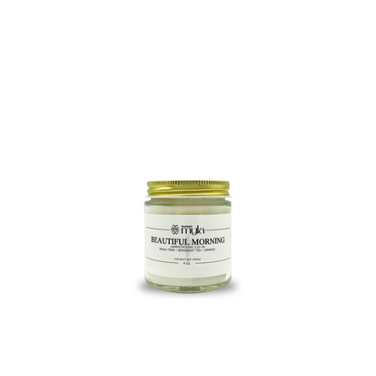 Candle Jar labeled 'Beautiful Morning' with a white background