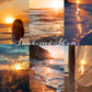 Collage of sunkissed shores scenes with a person, beach, and sun.