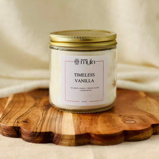 16oz Candle jar labeled 'Timeless Vanilla' 