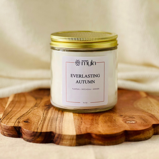 16oz Candle jar labeled 'Everlasting Autumn'