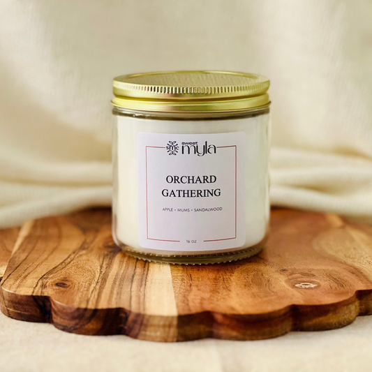 16oz. candle labeled 'Orchard Gathering' 