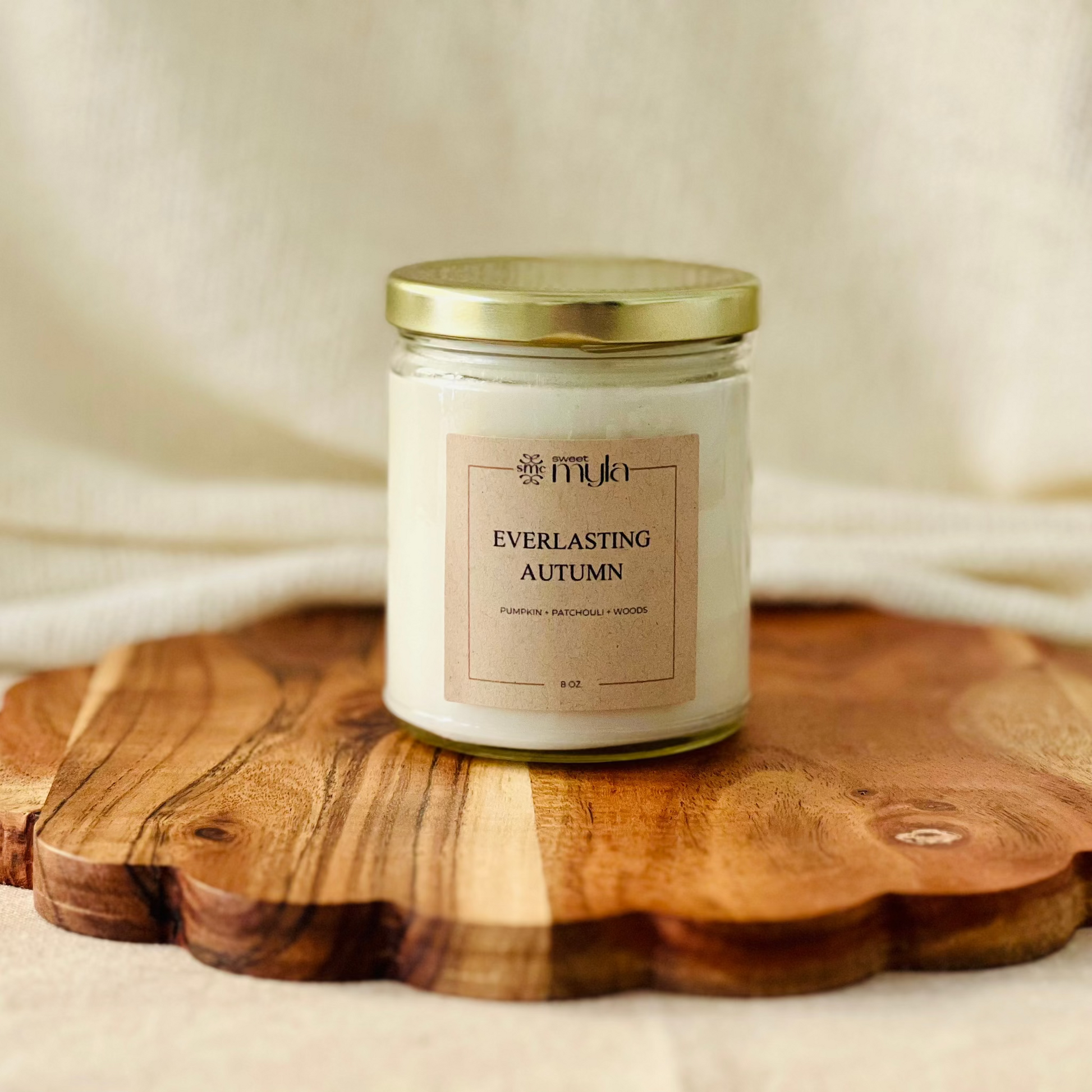 8oz. candle labeled 'Everlasting Autumn'