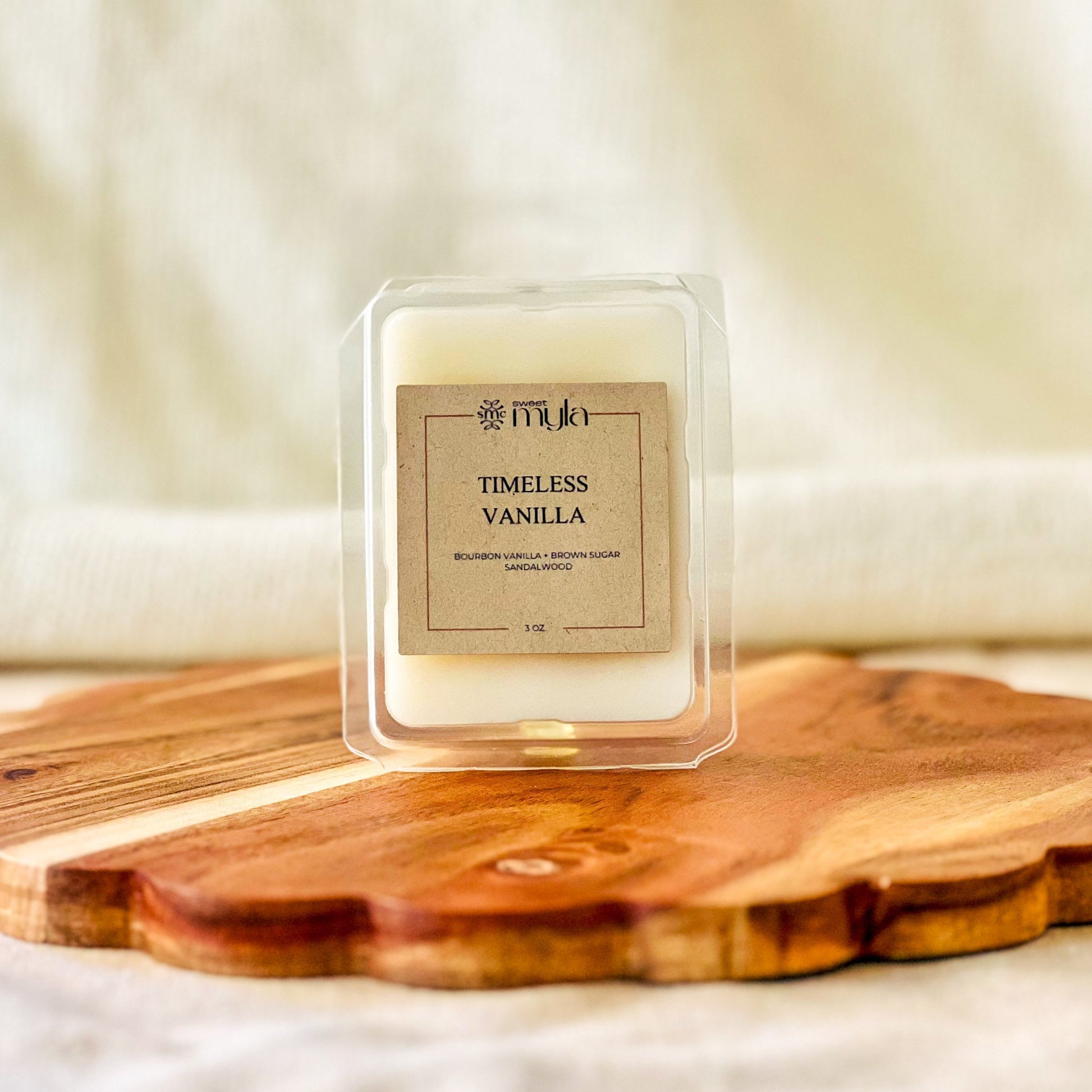 3oz. wax melt labeled 'Timeless Vanilla'