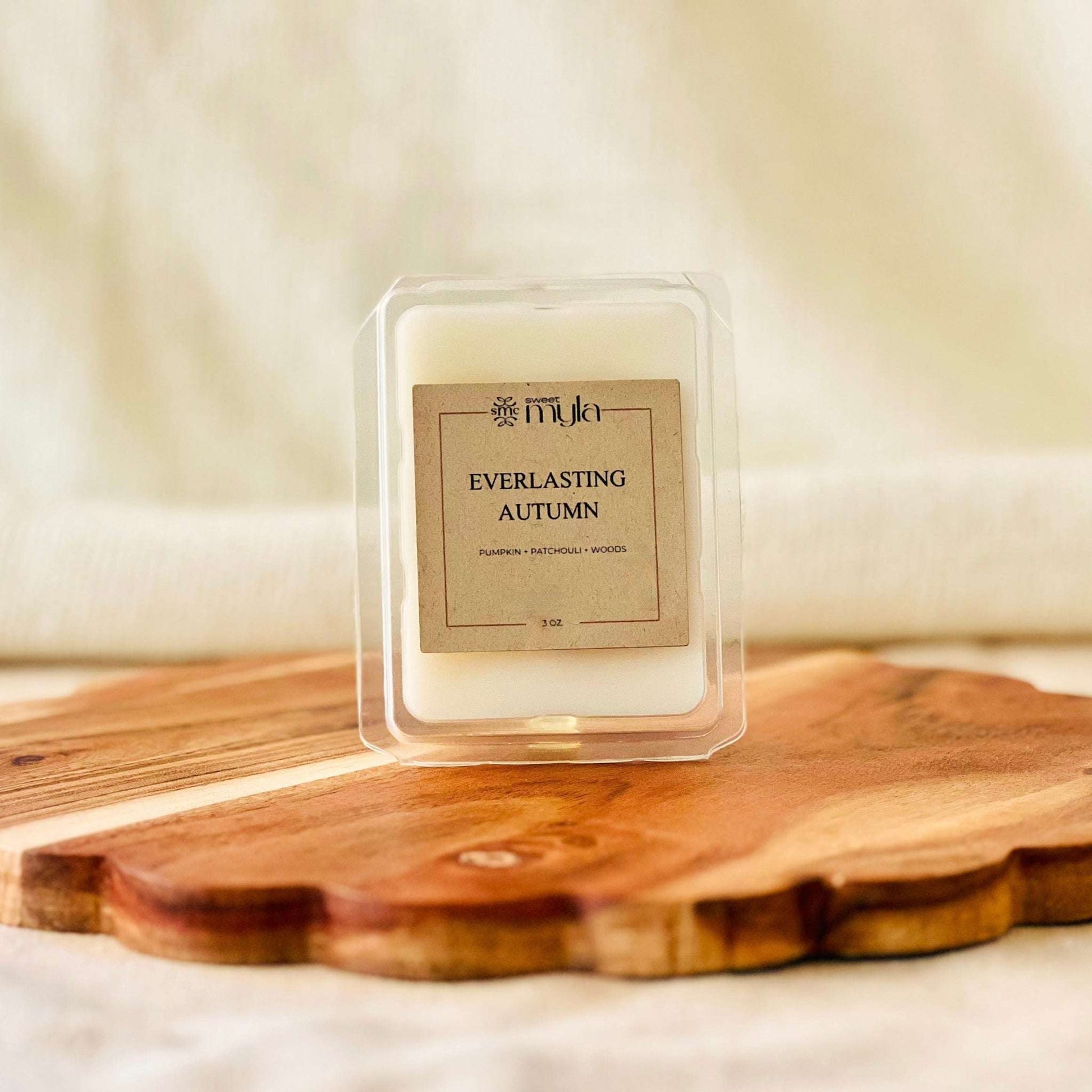 3oz. wax melt with a labeled 'Everlasting Autumn'