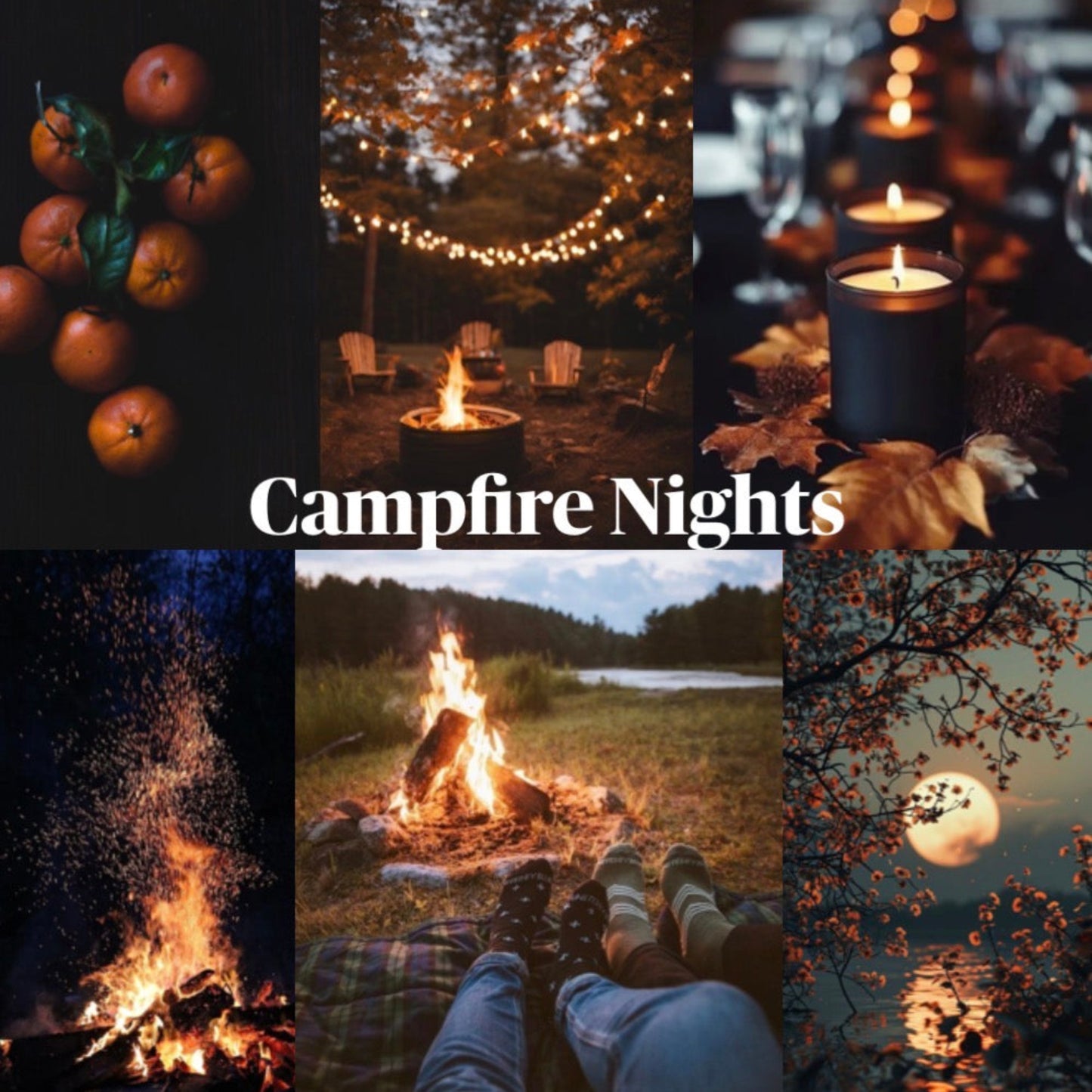 Collage of campfire-themed images with 'Campfire Nights' text.