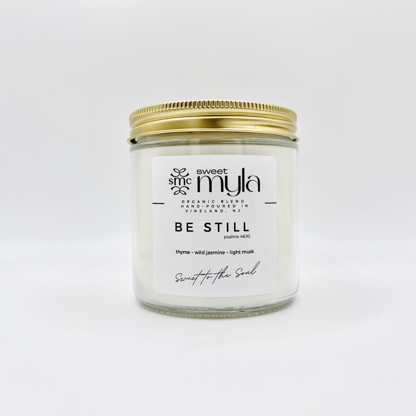 Be Still Candle with scents of thyme, wild jasmine, light musk