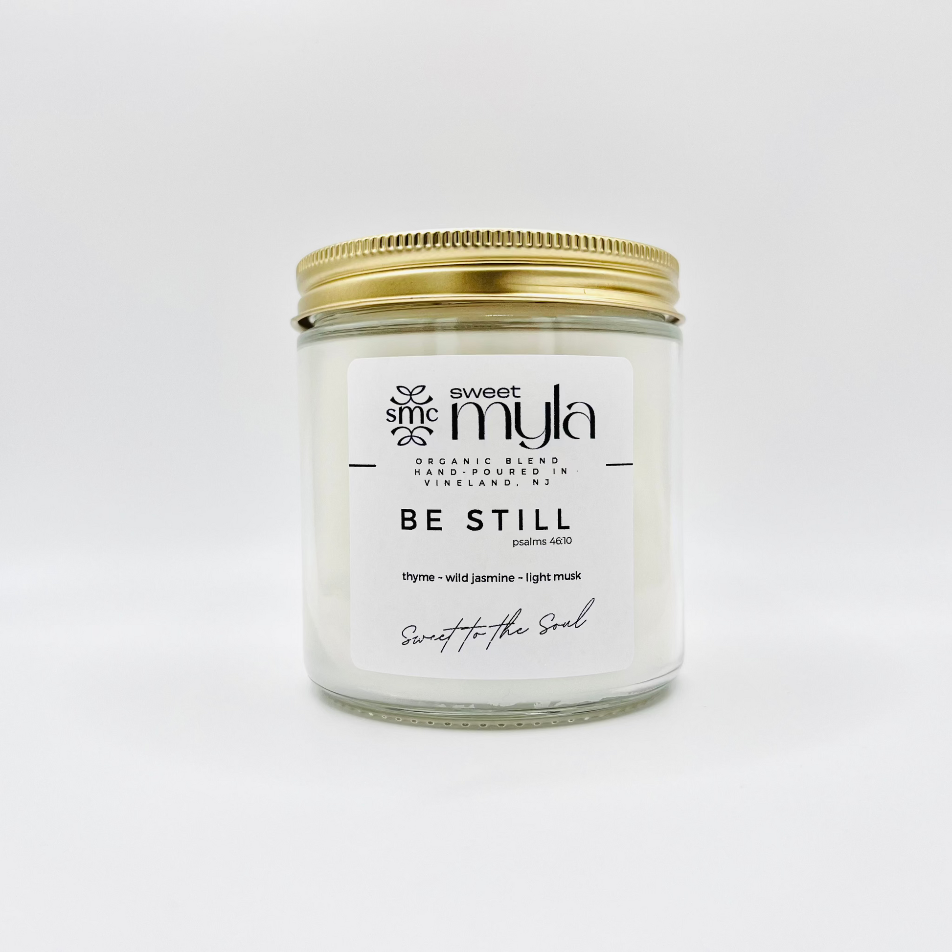 Be Still Candle with scents of thyme, wild jasmine, light musk