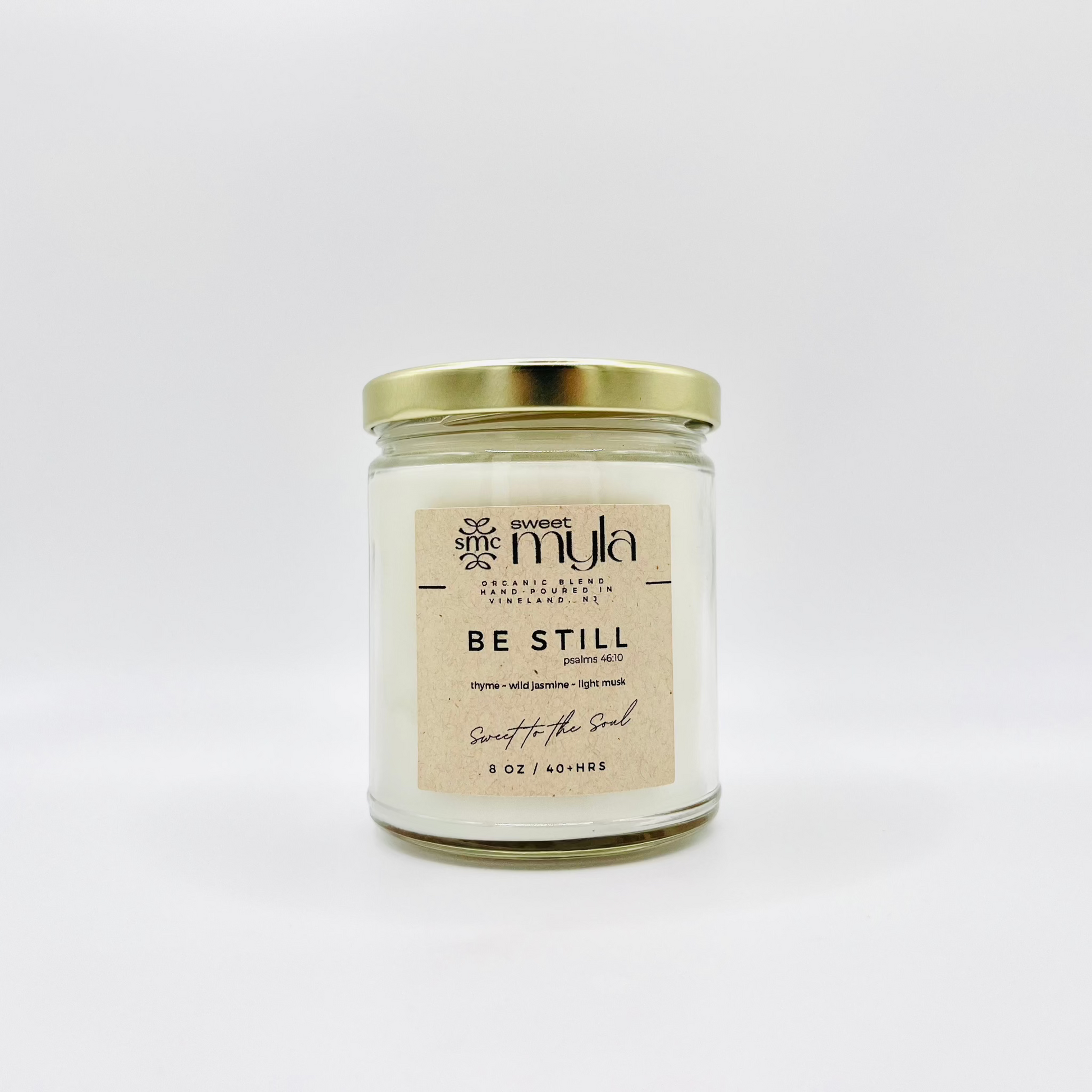 Be Still Candle with scents of thyme, wild jasmine, light musk