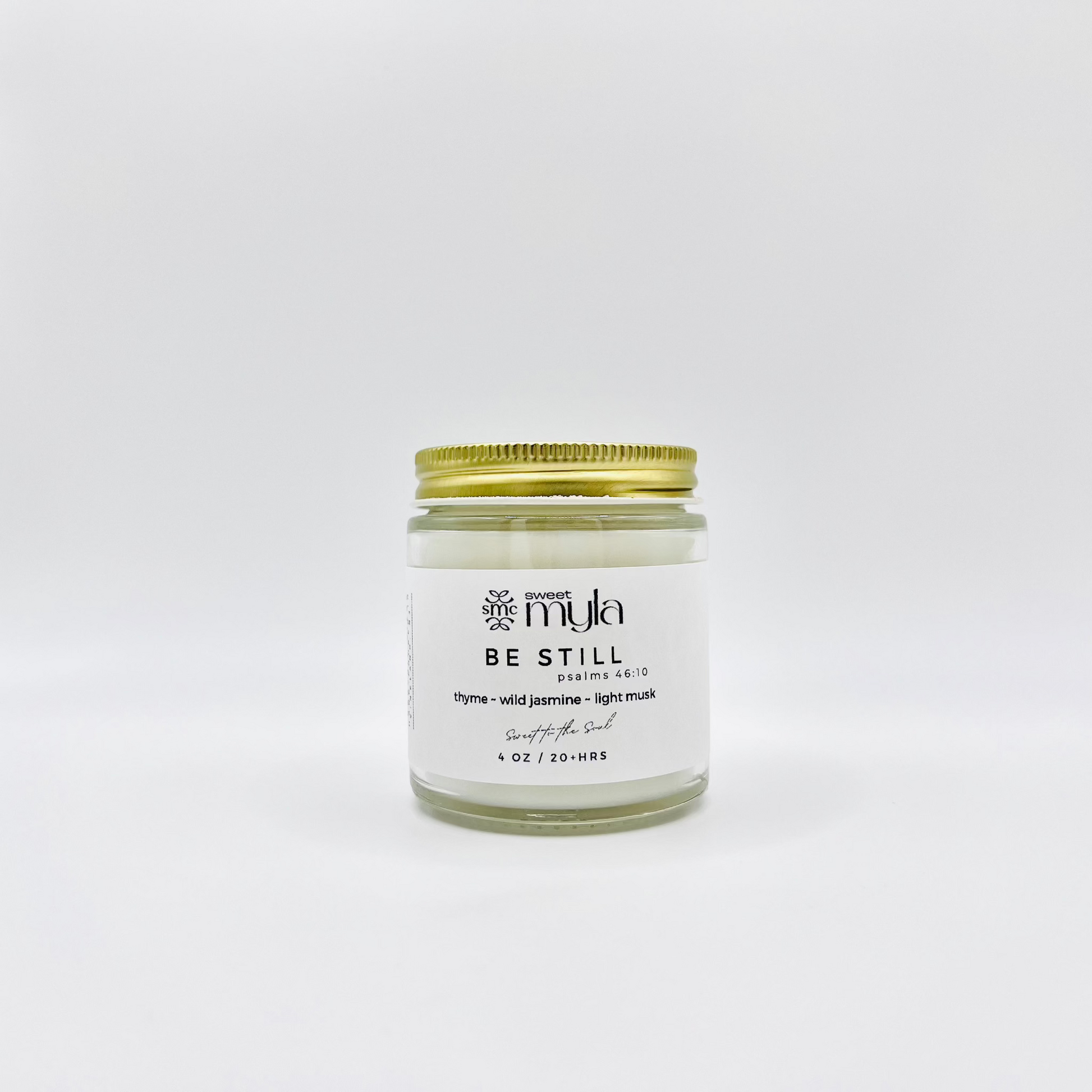 Be Still Candle with scents of thyme, wild jasmine, light musk