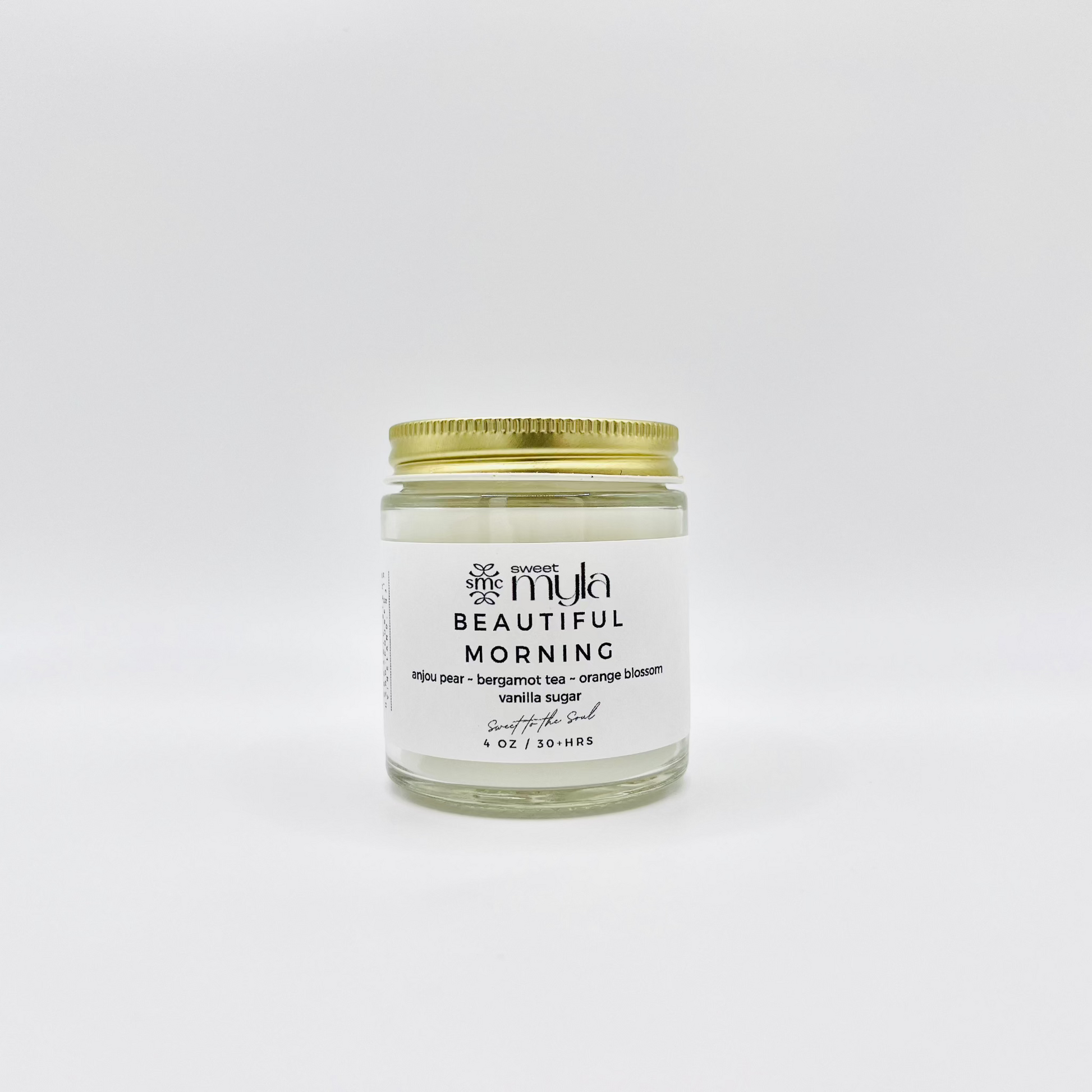 Beautiful Morning Candle with scents of aujou pear, bergamot tea, orange blossom, vanilla, sugar