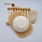 A melt & pour soap with exfoliating bag and soap dish. 