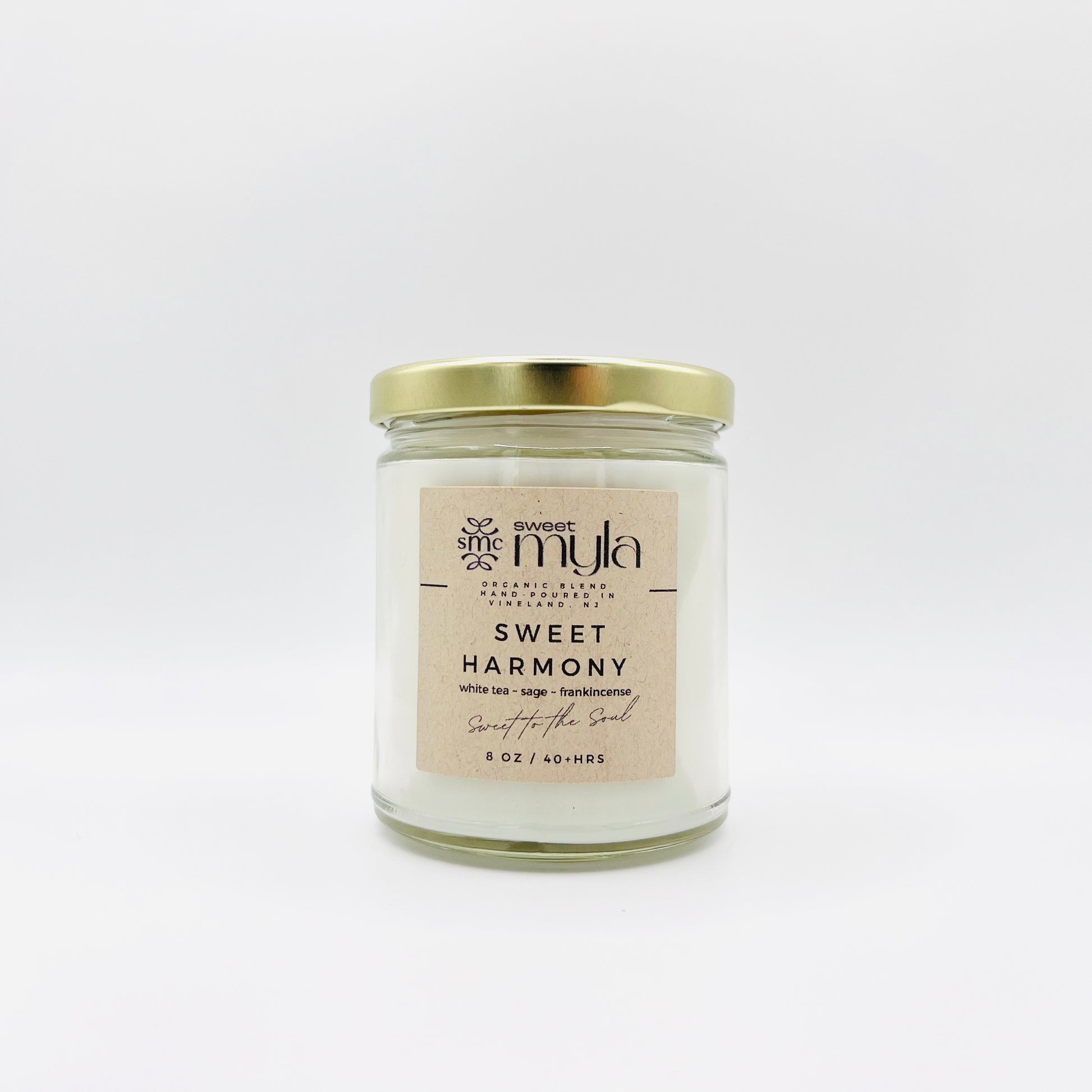 Sweet Harmony Candle with scents of White Tea, Sage & Frankincense 