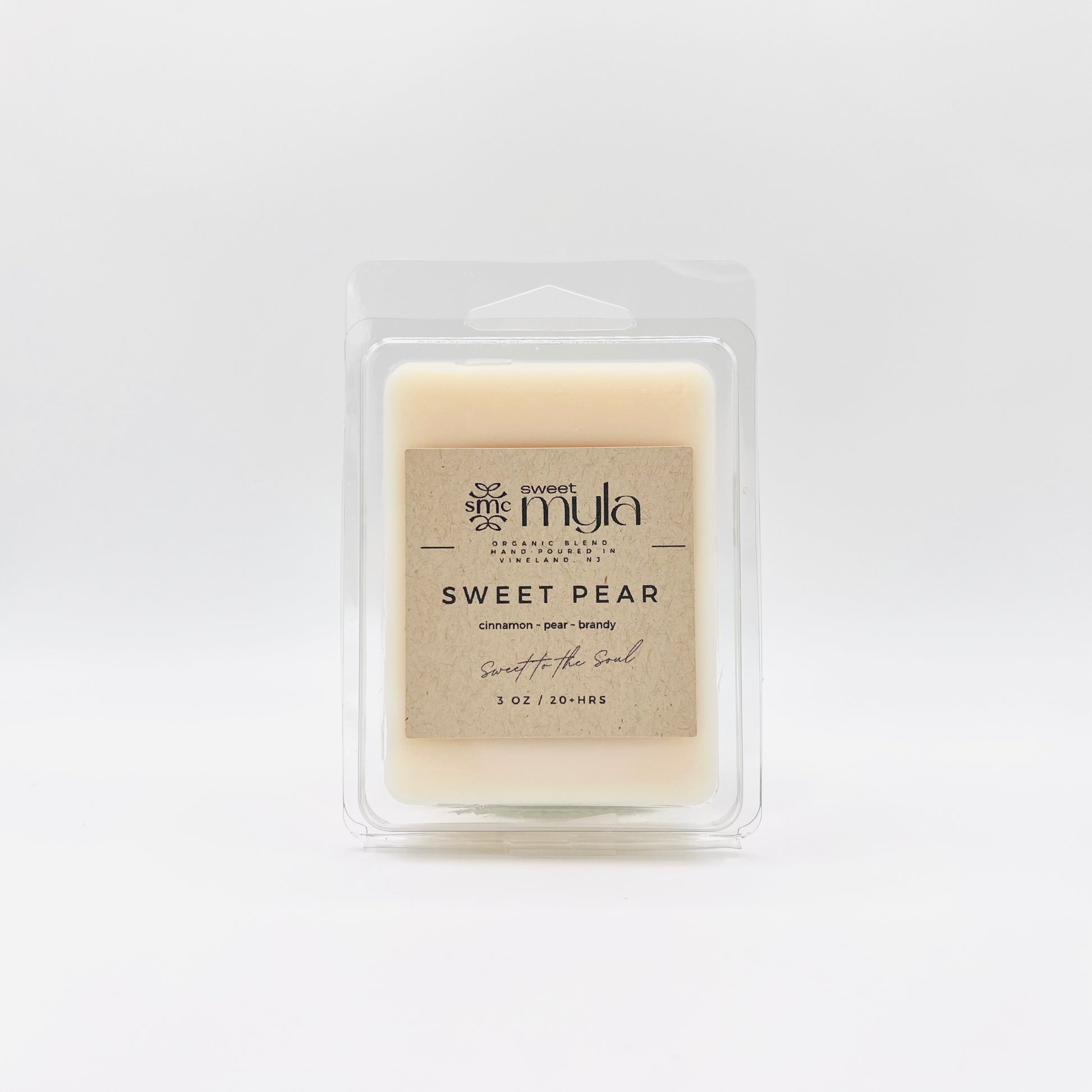 Sweet Pear wax melts with fragrance notes of Cinnamon, Pear & Brandy