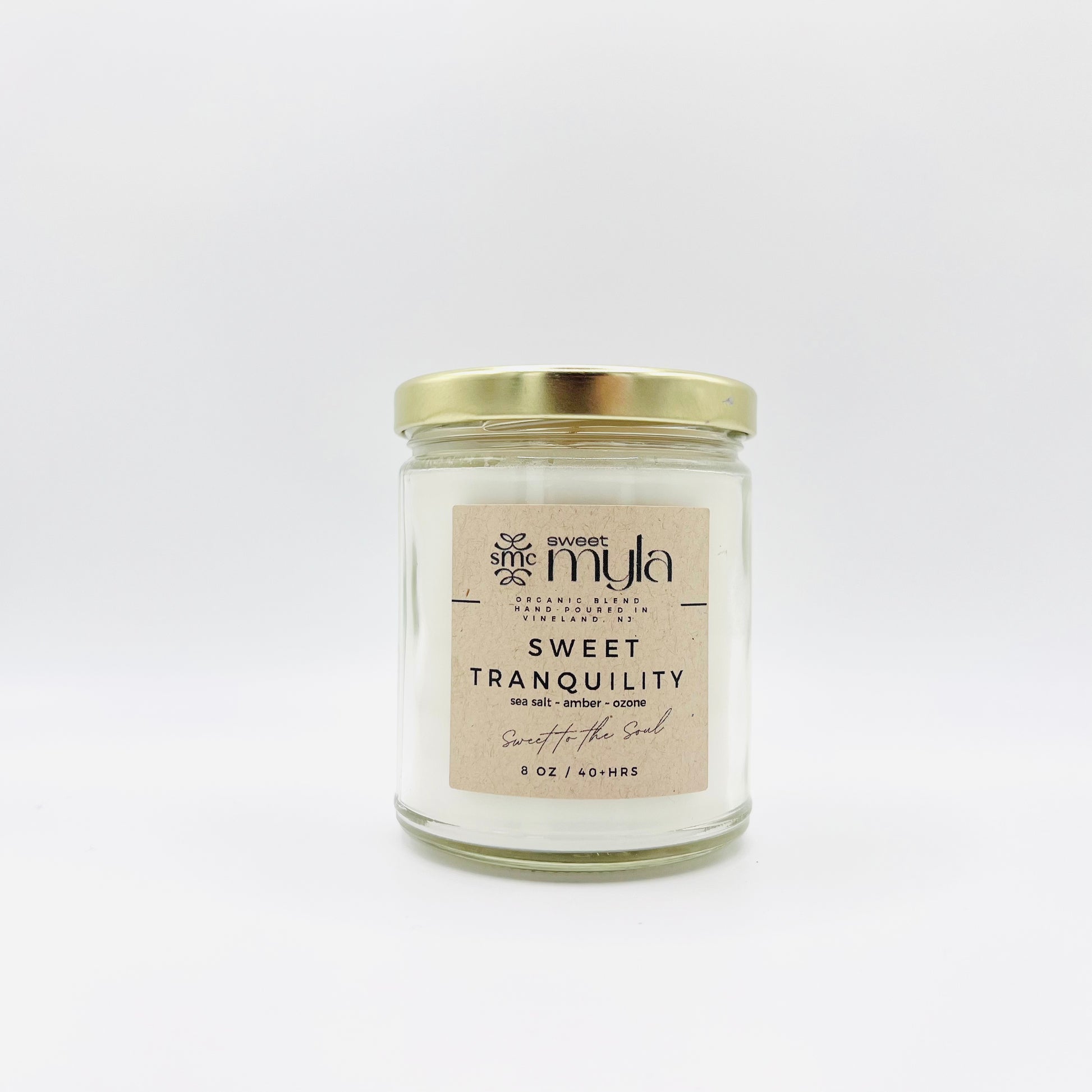 Sweet Tranquility Candle with fragrance notes of Sea Salt, Amber & Ozone 